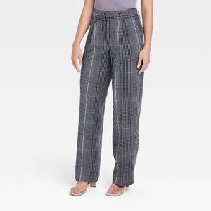 Women's High-Rise Relaxed Fit Straight
Belted Trousers - A New Day Gray Plaid  2